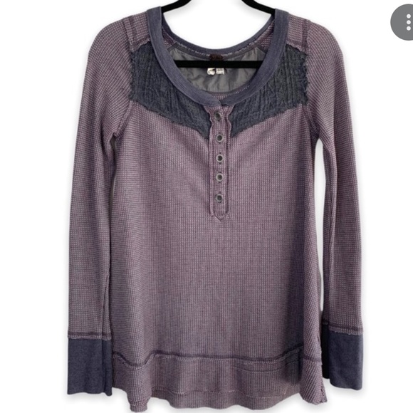 We the free blue waffle knit Henley XS - Picture 1 of 6